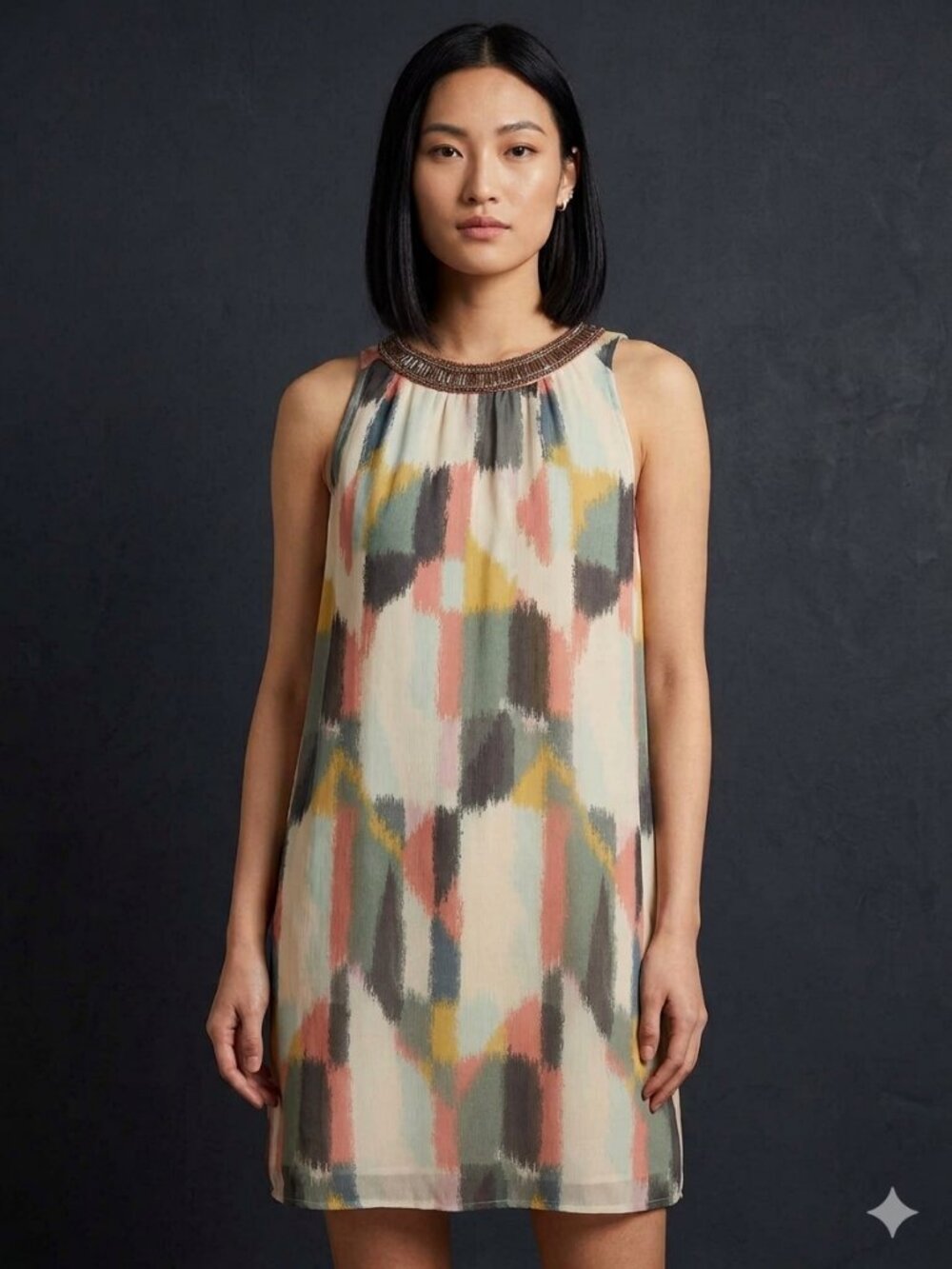 Anthropologie HD in Paris Jeweled Brushstrokes Beaded Shift Dress Size 12